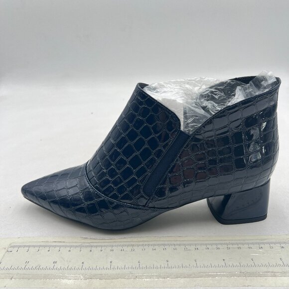 YDN Blue Sexy Pointed Toe Ankle Boots Chunky Low Heel Pull on Elastic Booties - Picture 2 of 8